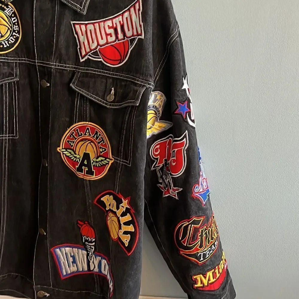 Men’s Regal Wear 2XL Vintage NBA Basketball black denim jean jacket ~ RARE!
